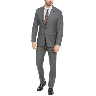 Van Heusen Menss Slim fit 2 Piece Suit 44 R / 37 Waist Grey Solid Stretch