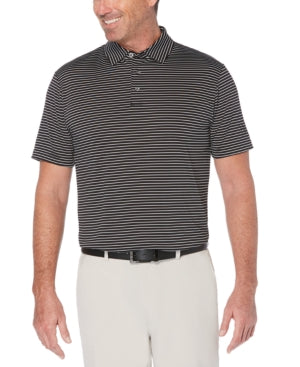 PGA Tour Men's Short Sleeve Feeder Stripe Polo Golf Shirt Caviar Black Small