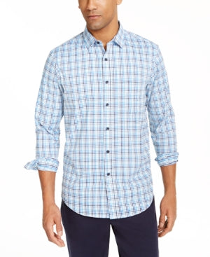 Club Room Men's Ombre Plaid Button Down Shirt Light Blue Combo XL
