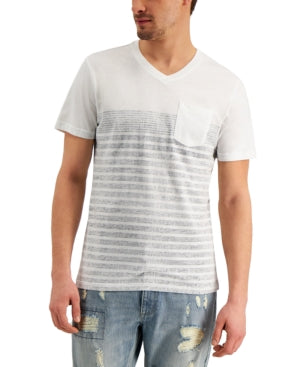 Sun + Stone Men's Stripe V Neck Short Sleeve T Shirt Bright White Small