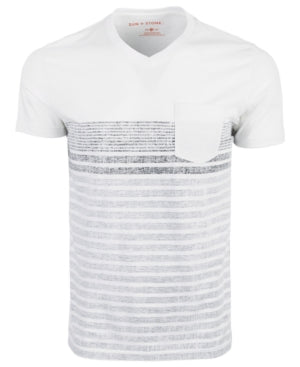 Sun + Stone Men's Multi-Striped Short Sleeve Pocket T-Shirt Bright White XL