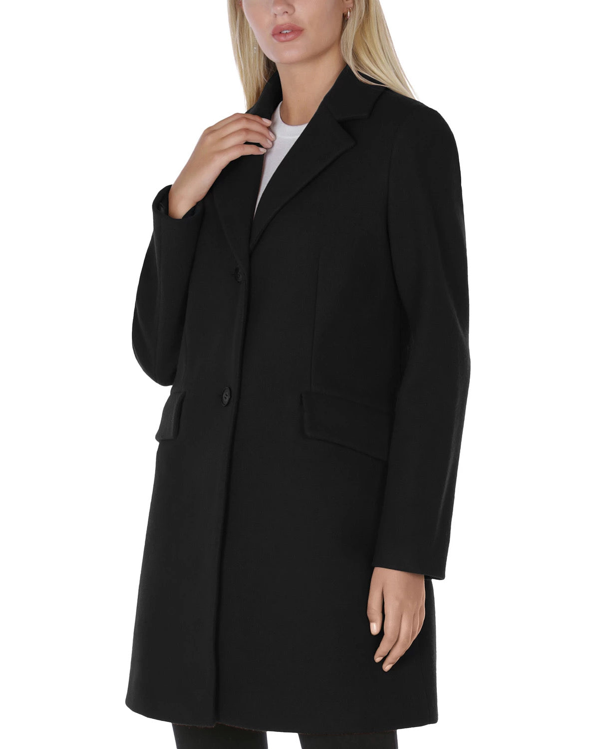 Laundry by Shelli Segal Women's Single-Breasted Button Walker Coat Small Black