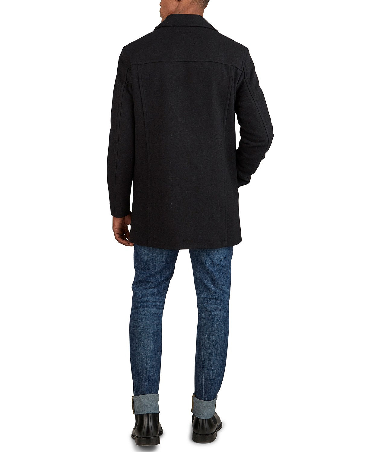 Cole Haan Men's Classic-Fit Car Coat with Faux-Leather Trim Large Black