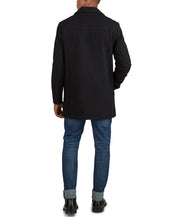 Cole Haan Men's Classic-Fit Car Coat with Faux-Leather Trim Large Black