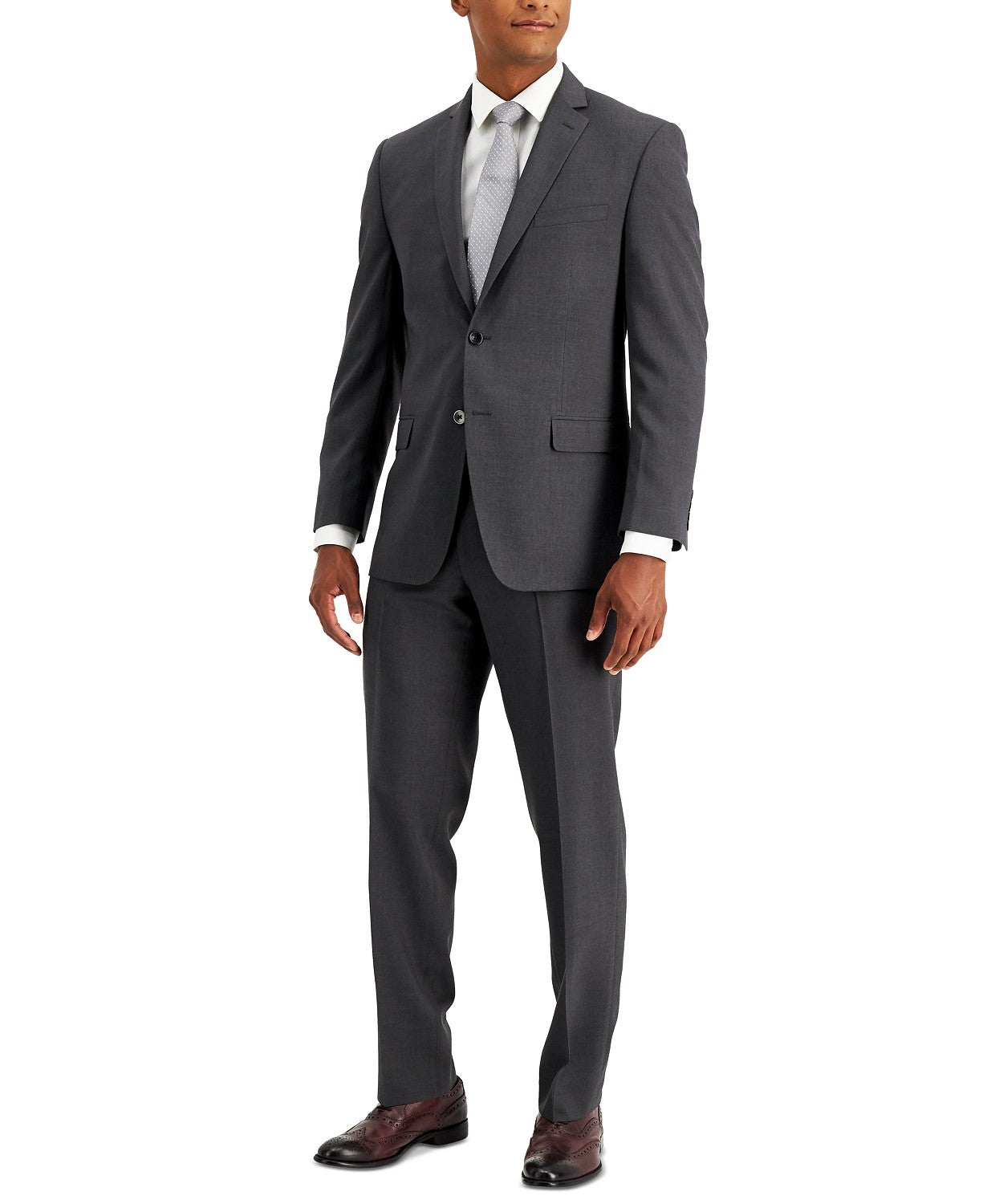 Andrew Marc Mens Slim fit 2 Piece Suit 42 R / 35 Waist Charcoal Grey Stretch