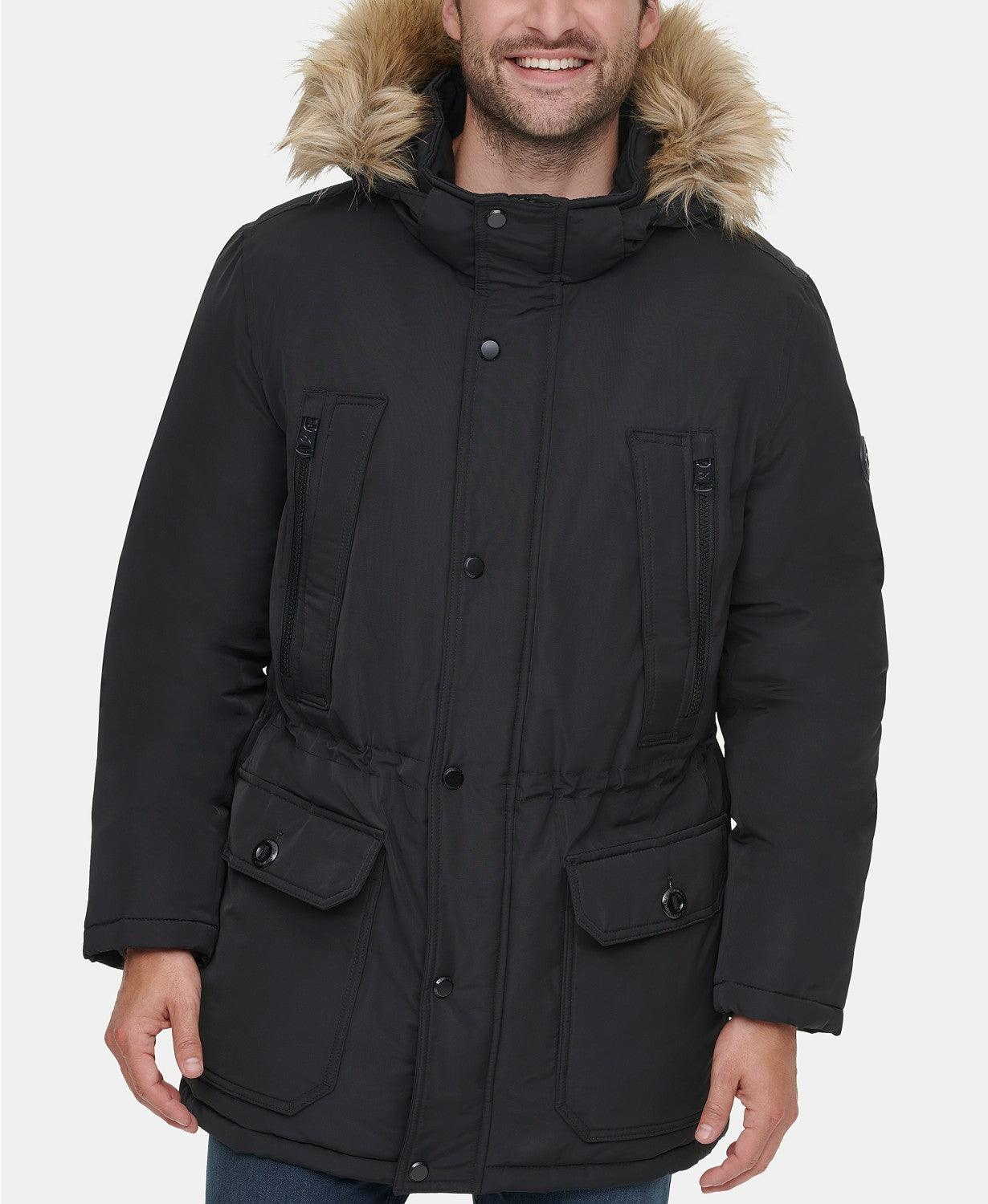 Calvin Klein Mens Regular fit Parka Snorkel Coat Medium Black Fur Trim Hood