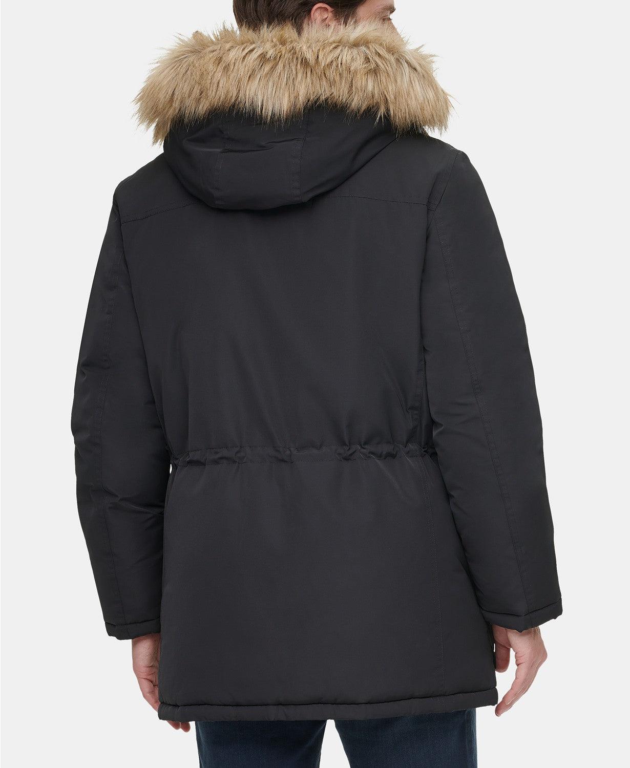 Calvin Klein Mens Regular fit Parka Snorkel Coat Medium Black Fur Trim Hood