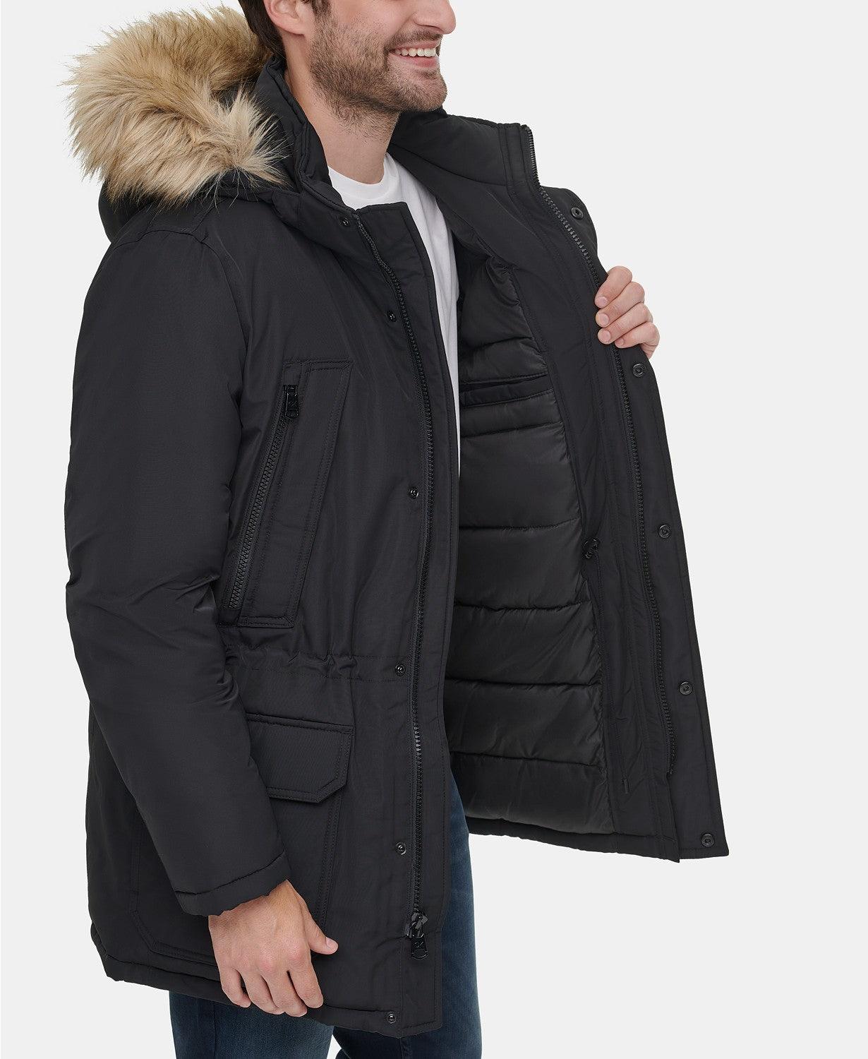 Calvin Klein Mens Regular fit Parka Snorkel Coat Medium Black Fur Trim Hood