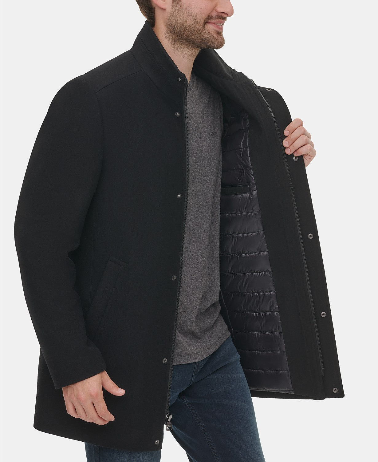 Calvin Klein Men's Slim Fit Coat Overcoat 2XL XXL Black Wool Blend