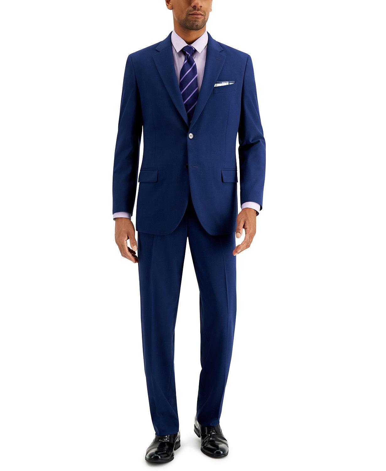 Nautica Mens Modern fit 2 Piece Suit 44 L / 38 Waist Blue Solid Stretch