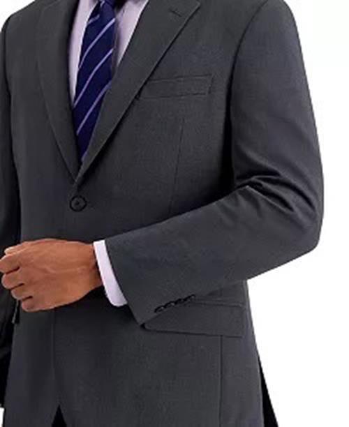 Nautica Mens Modern fit 2 Piece Suit 40 S / 34 Waist Charcoal Grey Solid Stretch