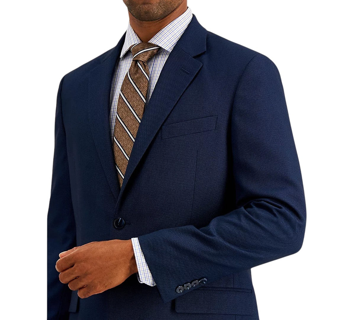 Nautica Mens Modern fit 2 Piece Suit 38 R / 32 Waist Navy Blue Birdseye Stretch