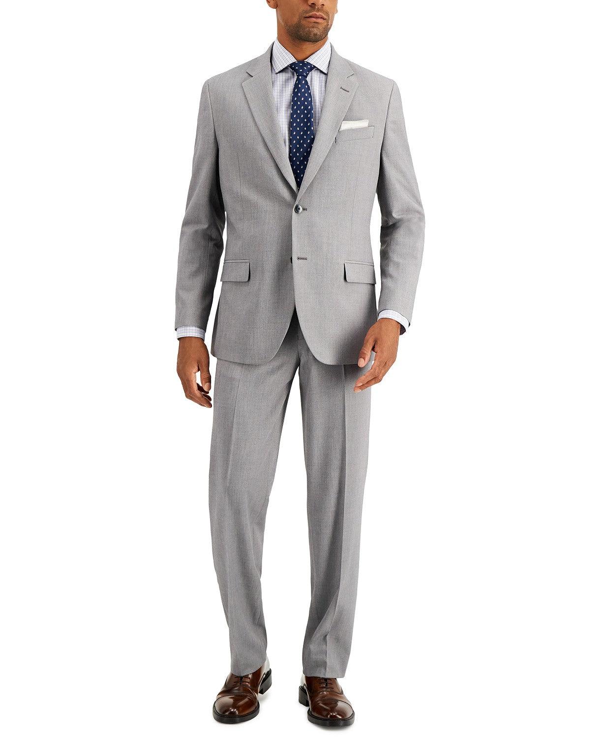Nautica Mens Modern fit 2 Piece Suit 48 L / 43 Waist Light Grey Solid Stretch