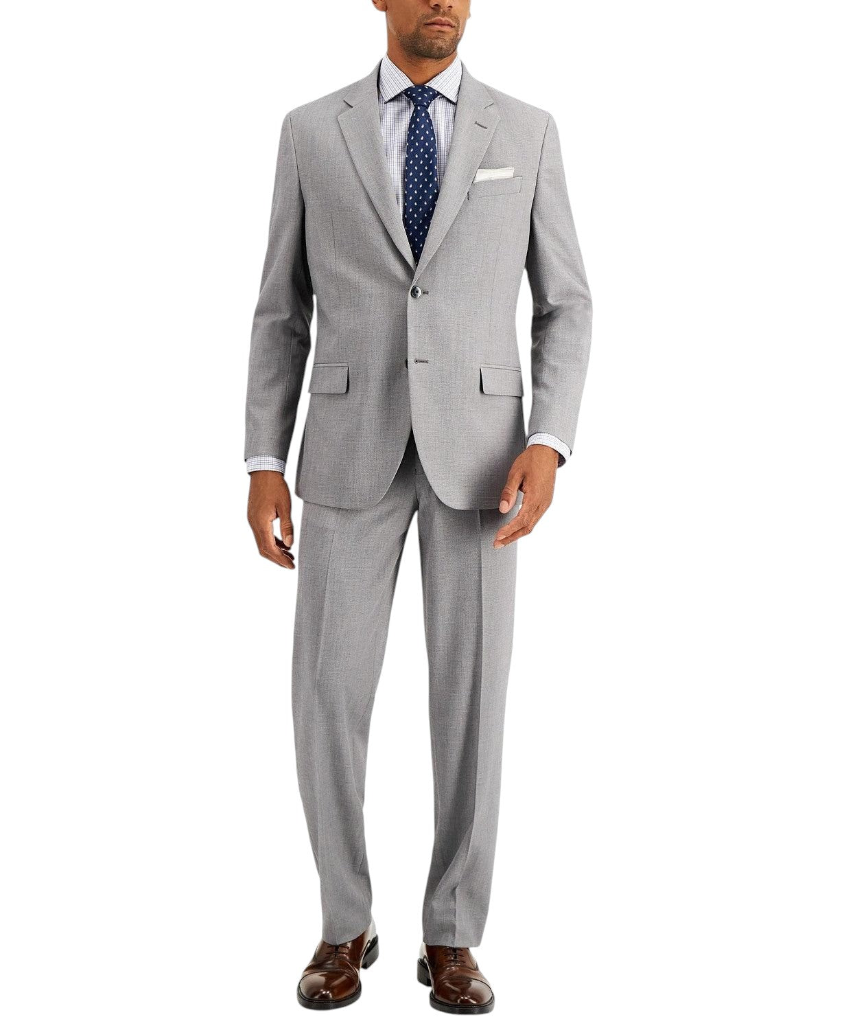 Nautica Mens Modern fit 2 Piece Suit 38 S / 32 Waist Light Grey Solid Stretch
