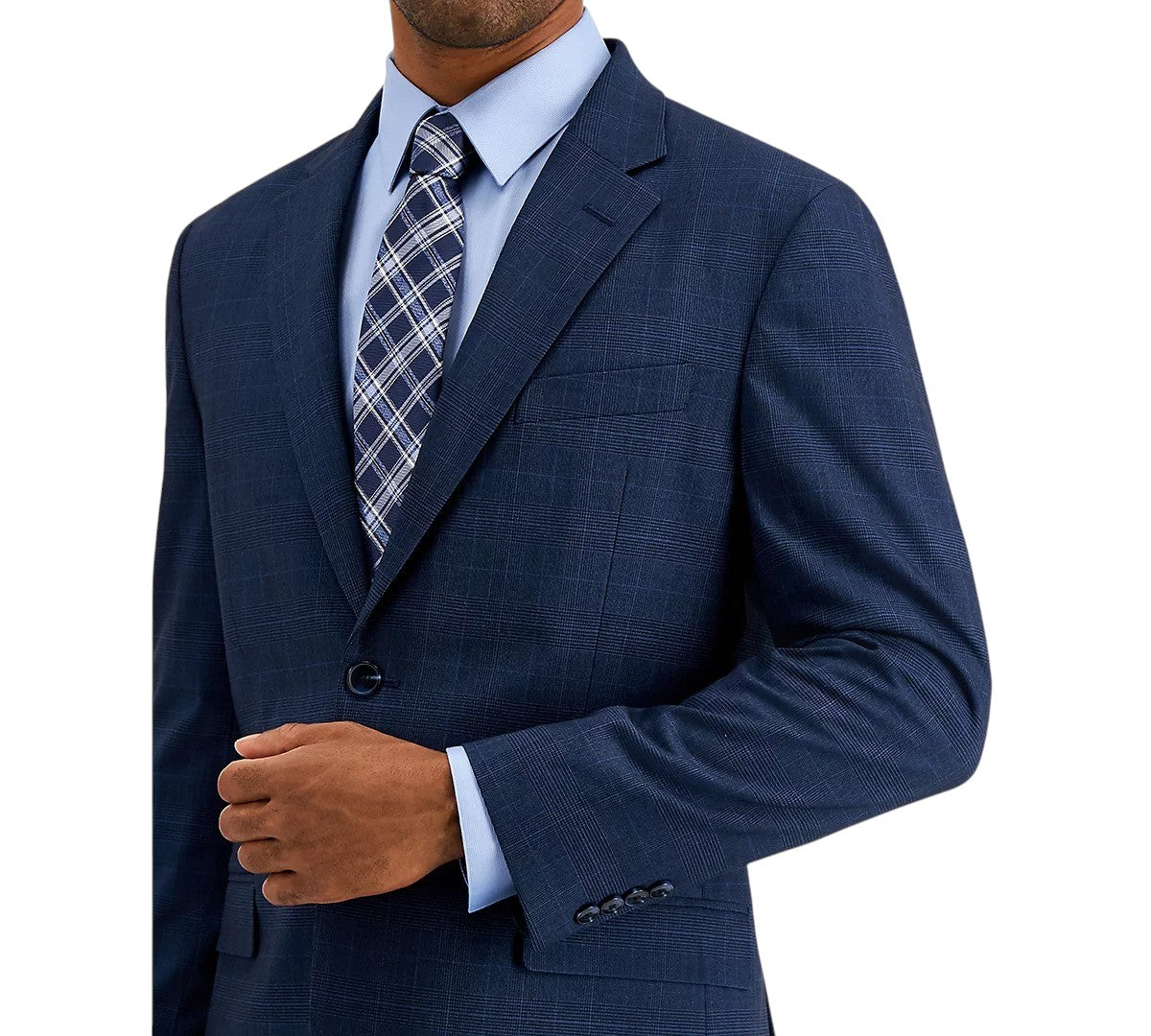 Nautica Mens Modern fit 2 Piece Suit 48 L / 42 Waist Blue Plaid Stretch