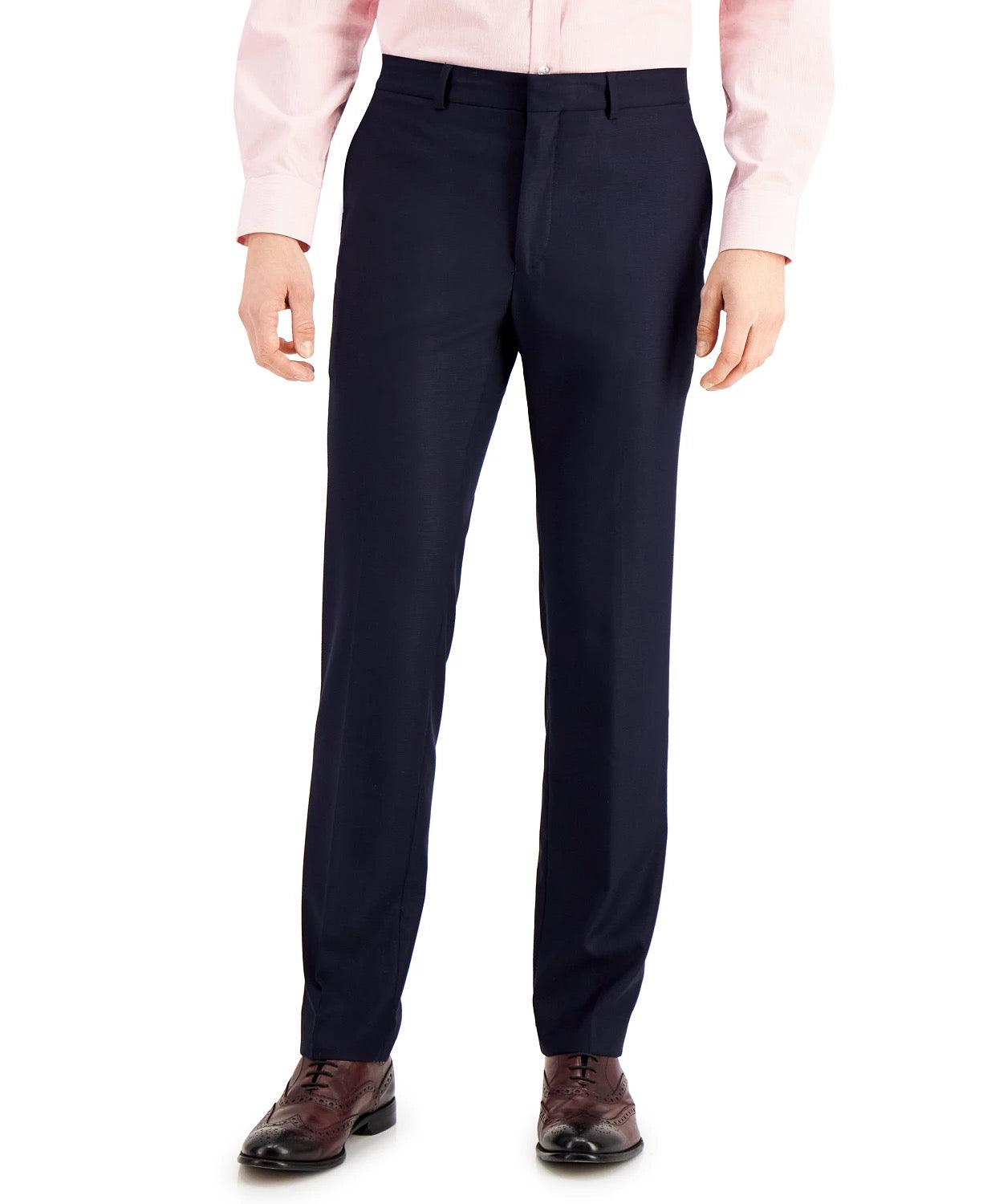 Kenneth Cole Mens Slim fit Dress Pants 34 / 30 Navy Blue Solid Stretch