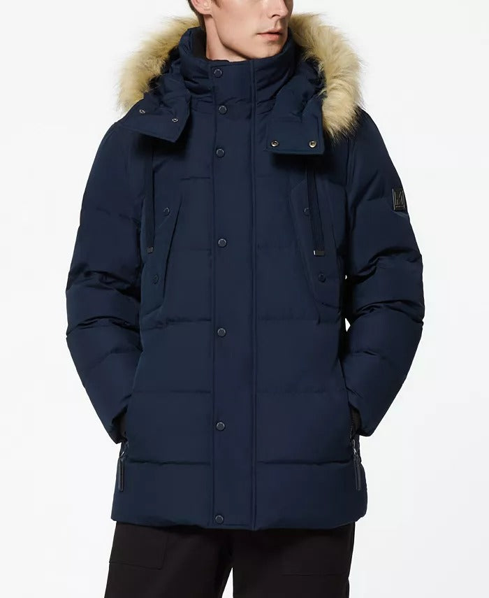Andrew Marc Mens Gattaca Parka Coat with Detachable Hood Small Navy Blue