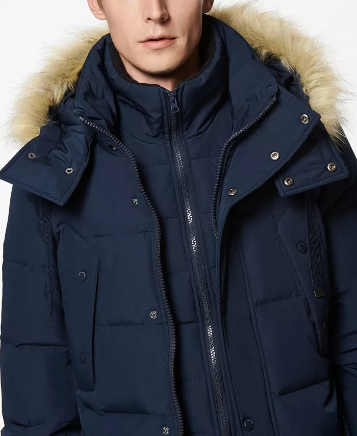 Andrew Marc Mens Gattaca Parka Coat with Detachable Hood Small Navy Blue