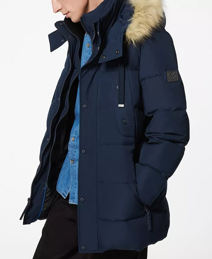 Andrew Marc Mens Gattaca Parka Coat with Detachable Hood Small Navy Blue