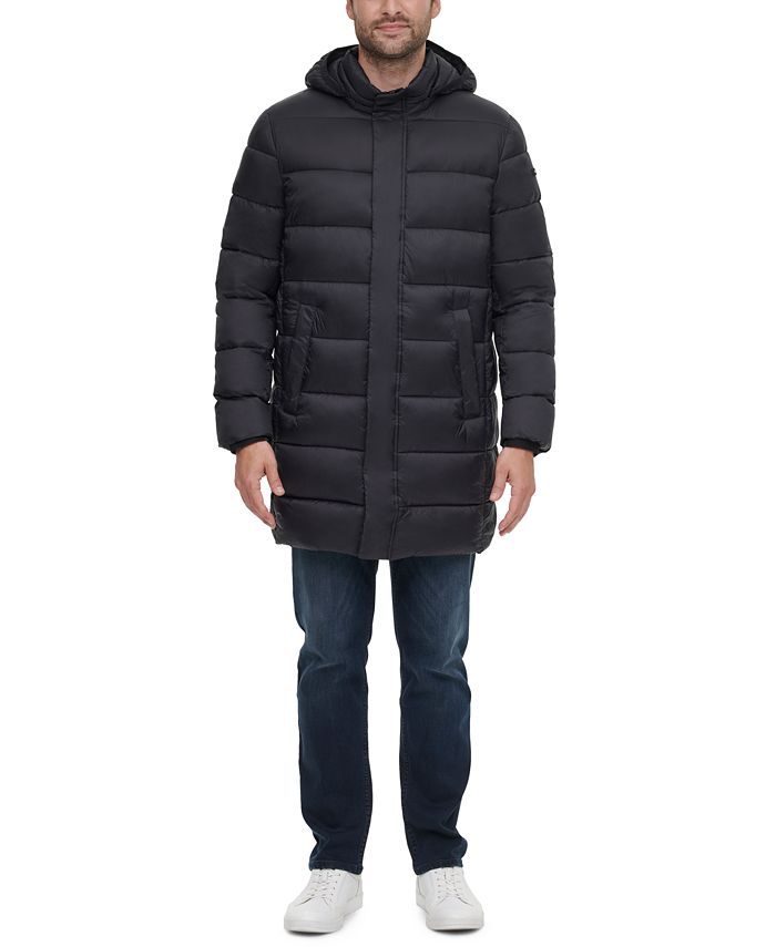 Calvin Klein Mens Long Hooded Puffer Jacket Black Medium