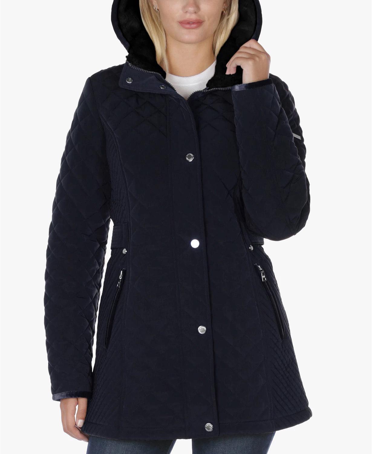 Laundry by Shelli Segal Petite Small PS Fleece-Lined Quilted Coat Pretoria Navy