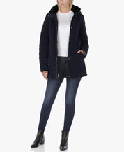 Laundry by Shelli Segal Petite Small PS Fleece-Lined Quilted Coat Pretoria Navy