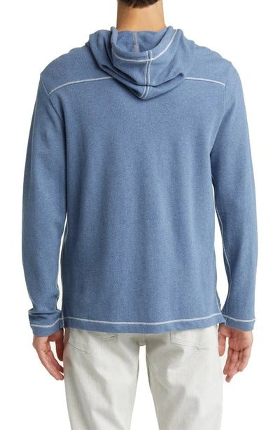 Tommy Bahama Mens La Jolla Cotton Hoodie Sweatshirt Large Captain Heather Blue