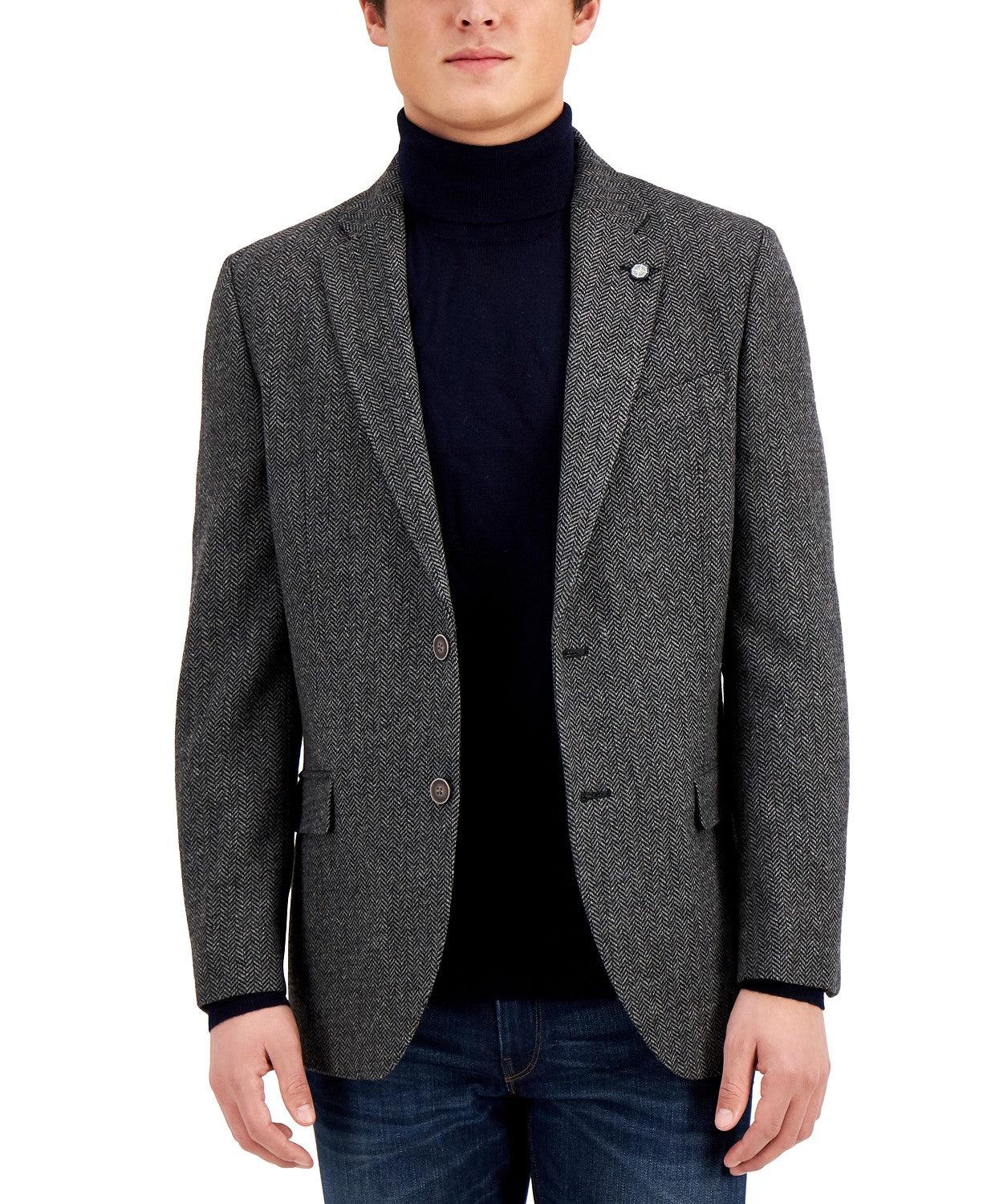 Nautica Men's Modern Fit Solid Herringbone Tweed Sport Coat Grey Herringbone 36R