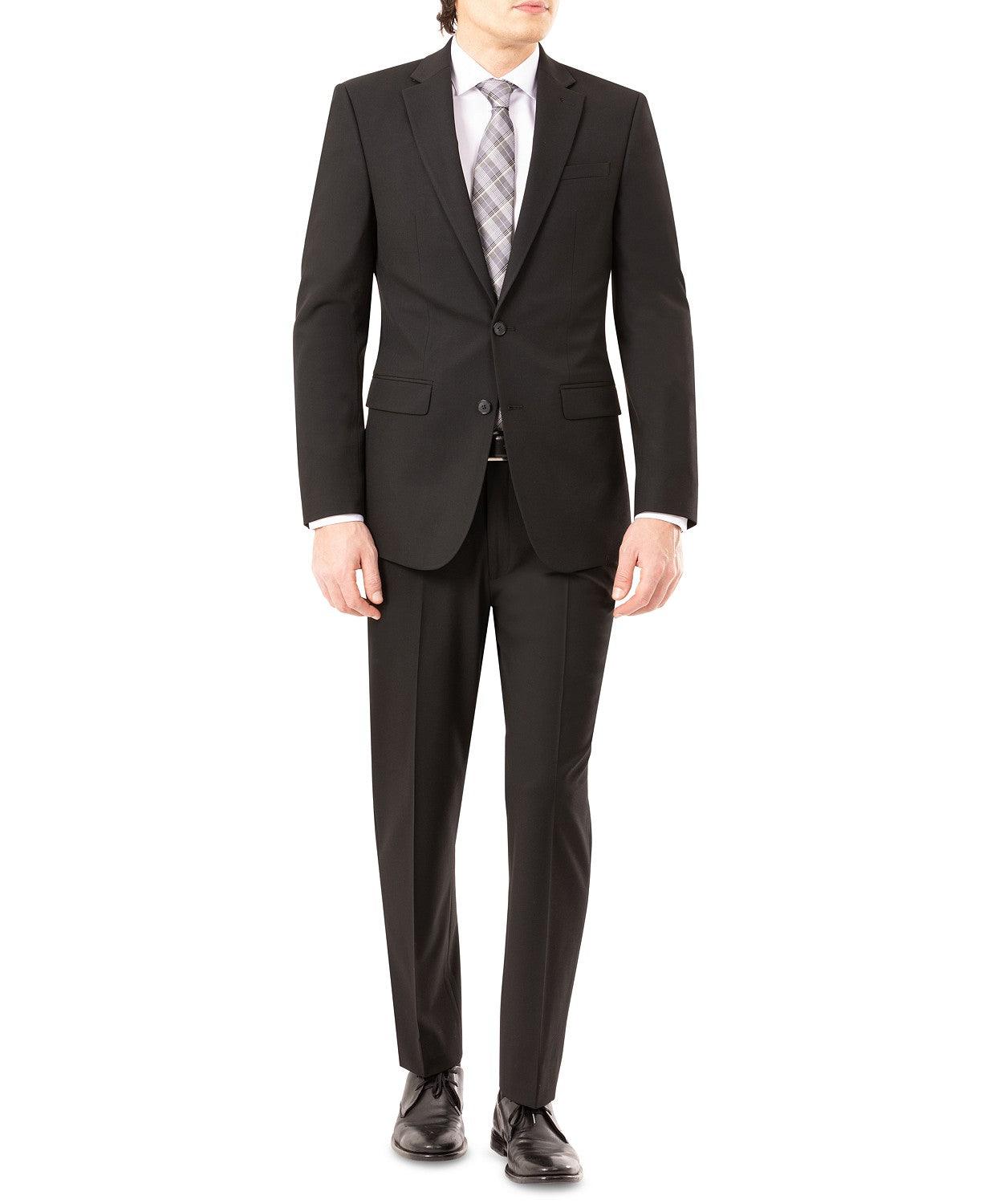 Izod Mens Classic fit 2 Piece Suit 44 R / 38 Waist Black Solid Stretch