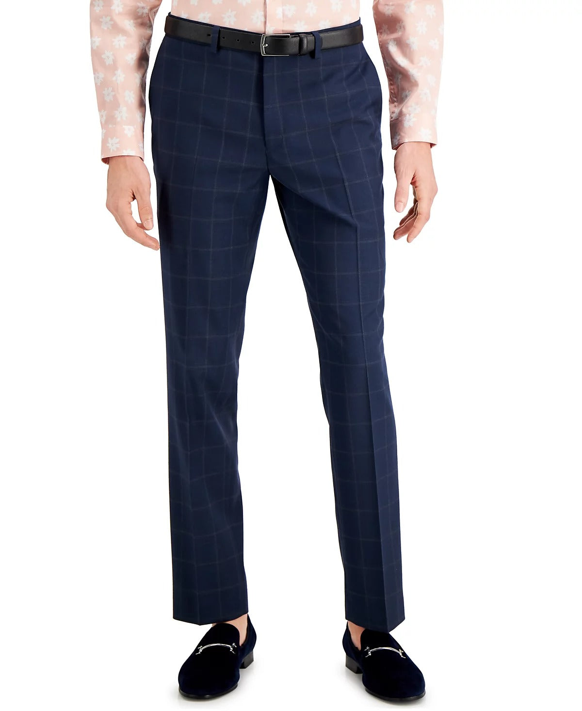 INC International Concepts Men's Slim Fit Blue Windowpane Dress Pants 33 x 32