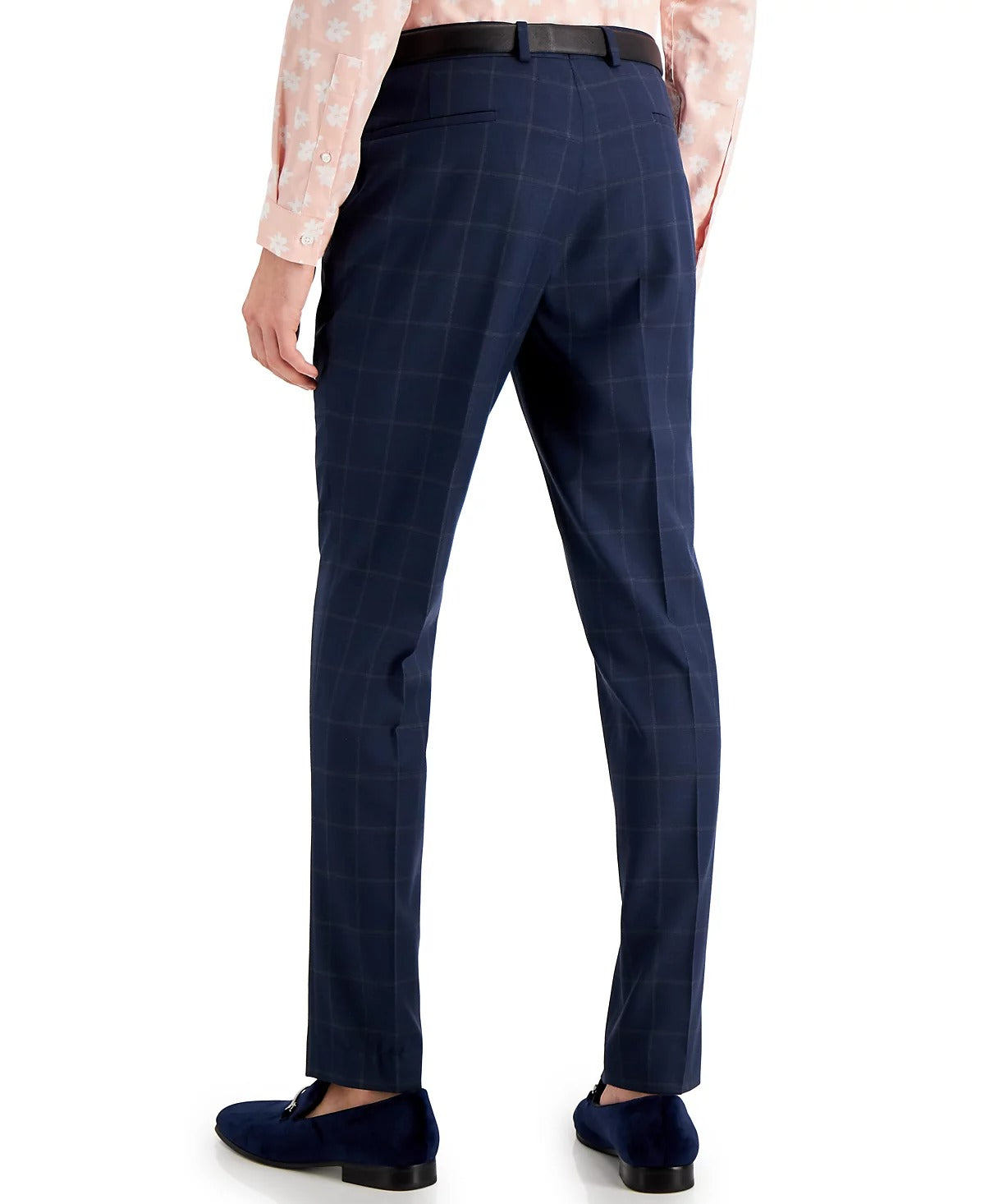 INC International Concepts Men's Slim Fit Blue Windowpane Dress Pants 33 x 32
