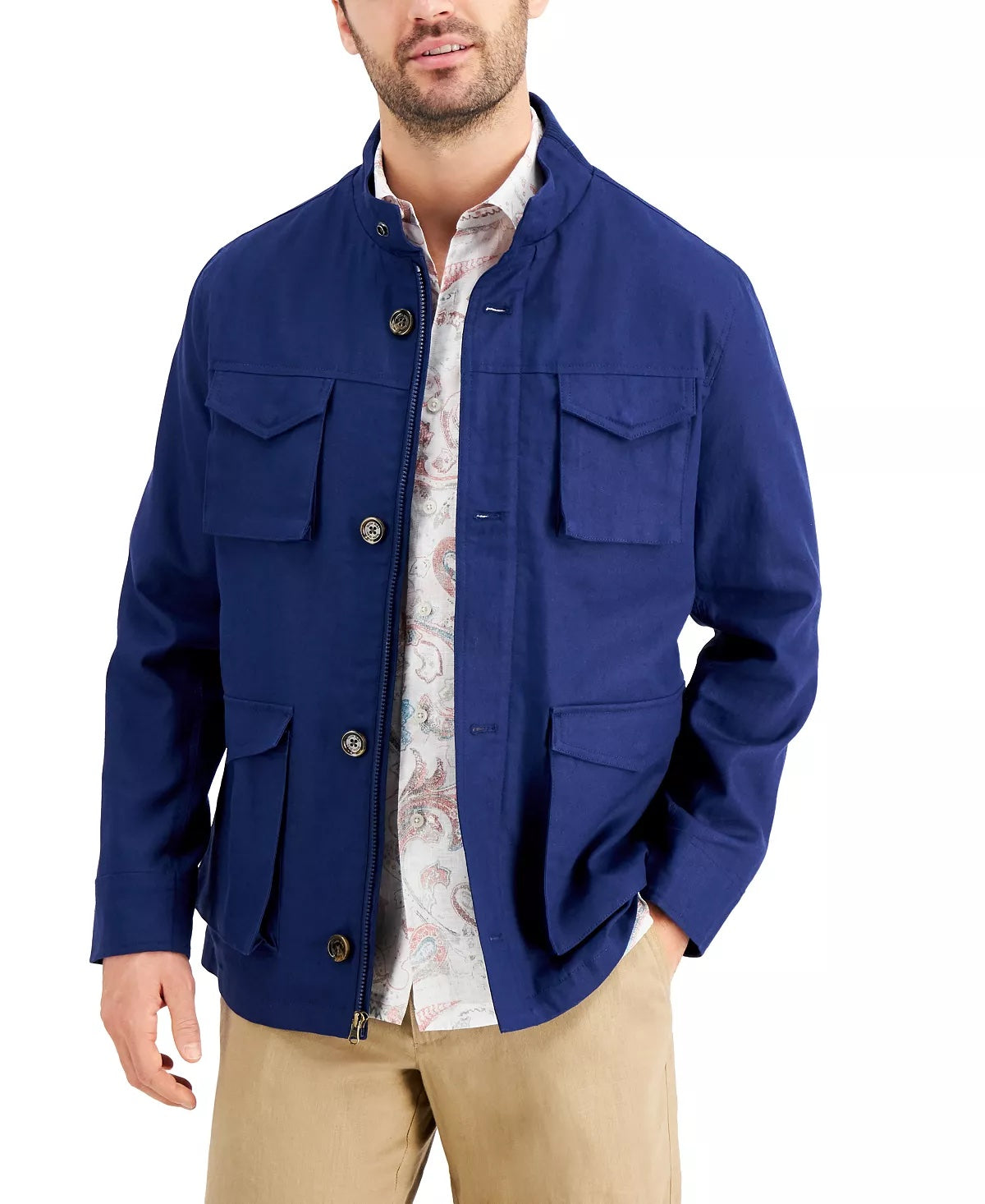 Tasso Elba Mens Regular Fit Zip Up Jacket Navy Blue Medium