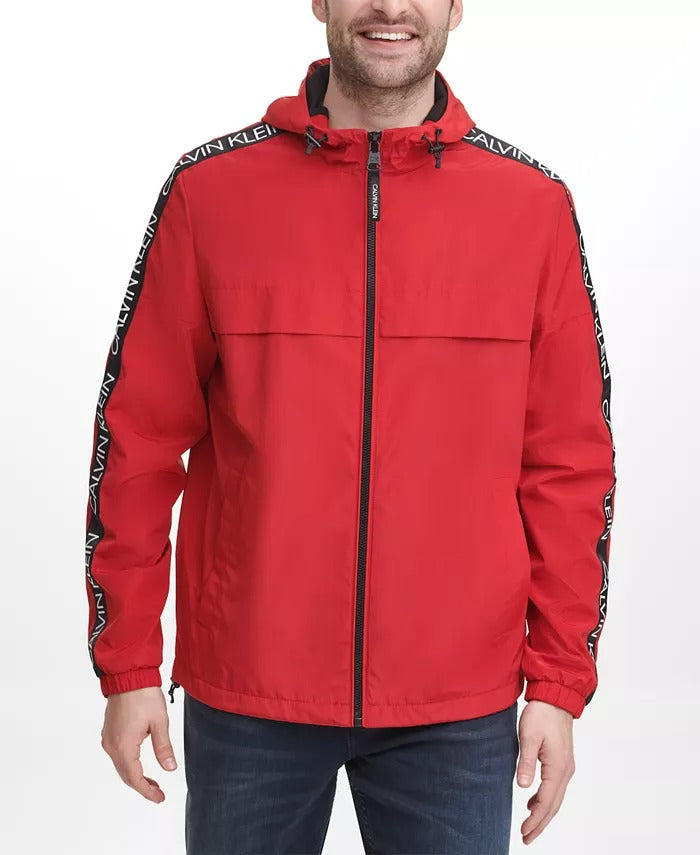 CALVIN KLEIN Men's Regular-Fit Logo Taped Windbreaker Jacket XXL 2XL Red