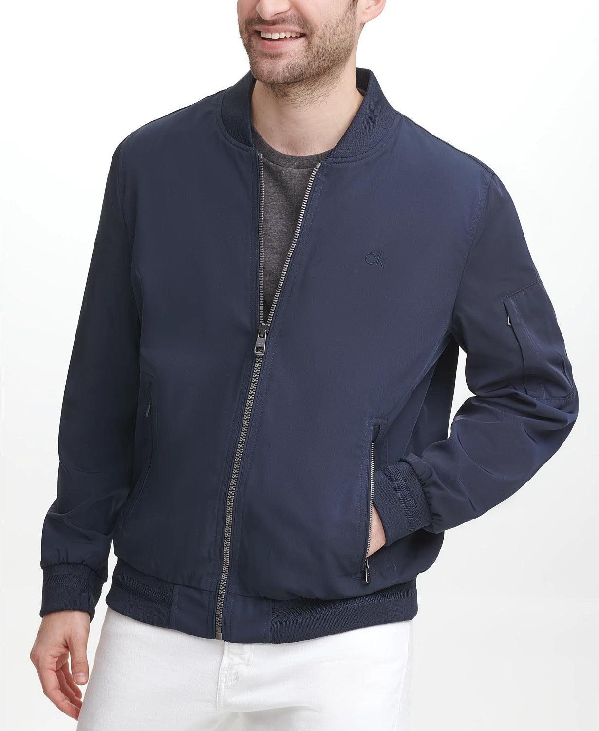 Calvin Klein Men's Full Zip Flight Bomber Jacket True Navy Blue Medium
