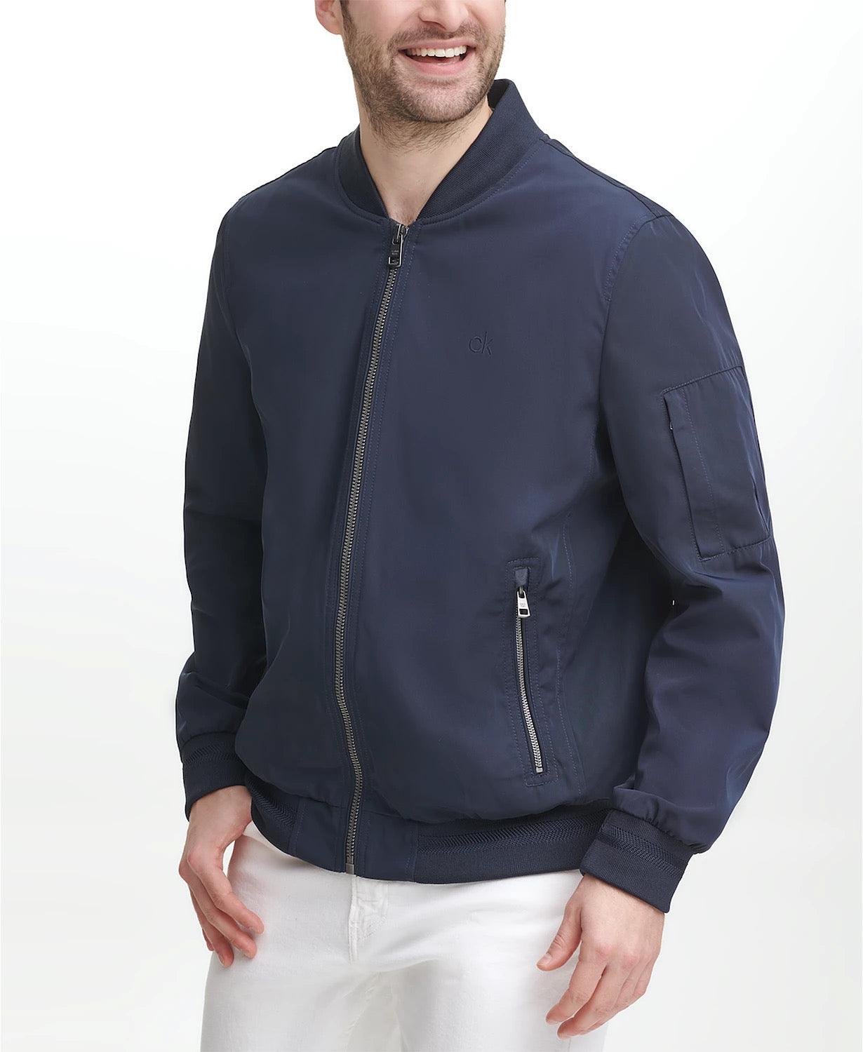Calvin Klein Men's Full Zip Flight Bomber Jacket True Navy Blue Medium