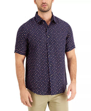 Tasso Elba Mens Regular Fit Geo Print Short Sleeve Button Down Shirt Blue XL