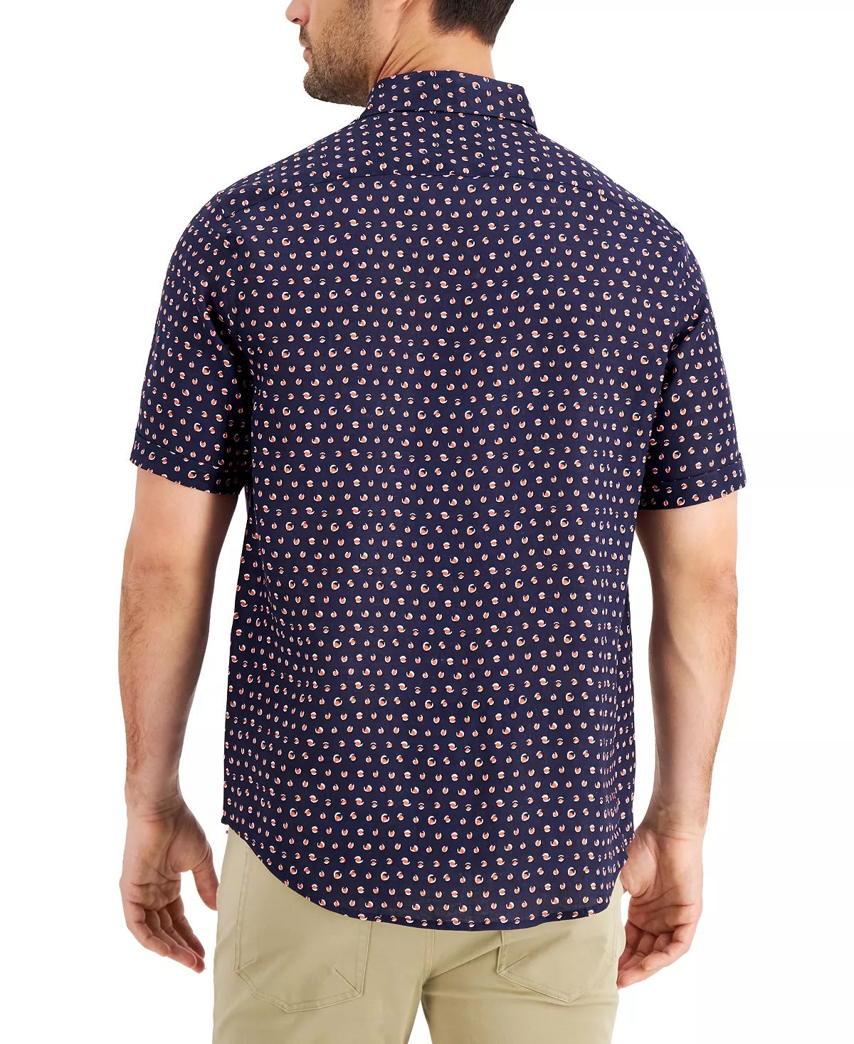 Tasso Elba Mens Regular Fit Geo Print Short Sleeve Button Down Shirt Blue XL