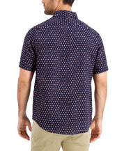 Tasso Elba Mens Regular Fit Geo Print Short Sleeve Button Down Shirt Blue XL