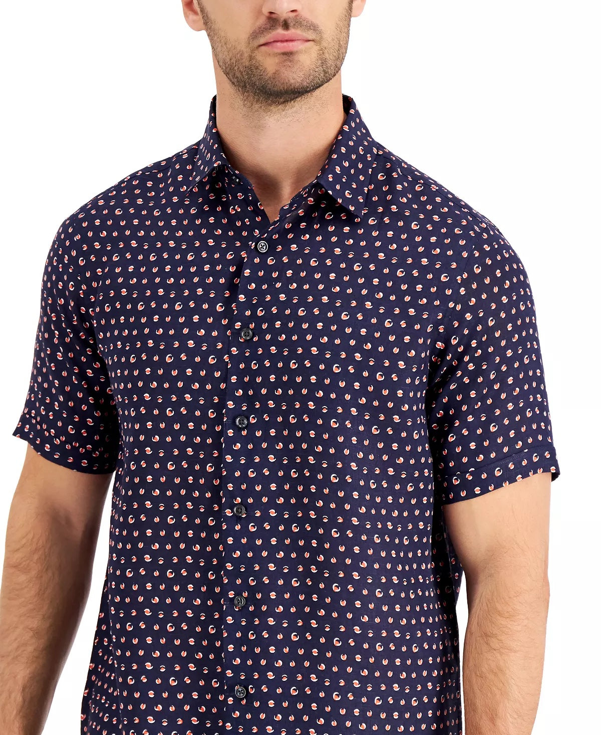 Tasso Elba Mens Regular Fit Geo Print Short Sleeve Button Down Shirt Blue XL