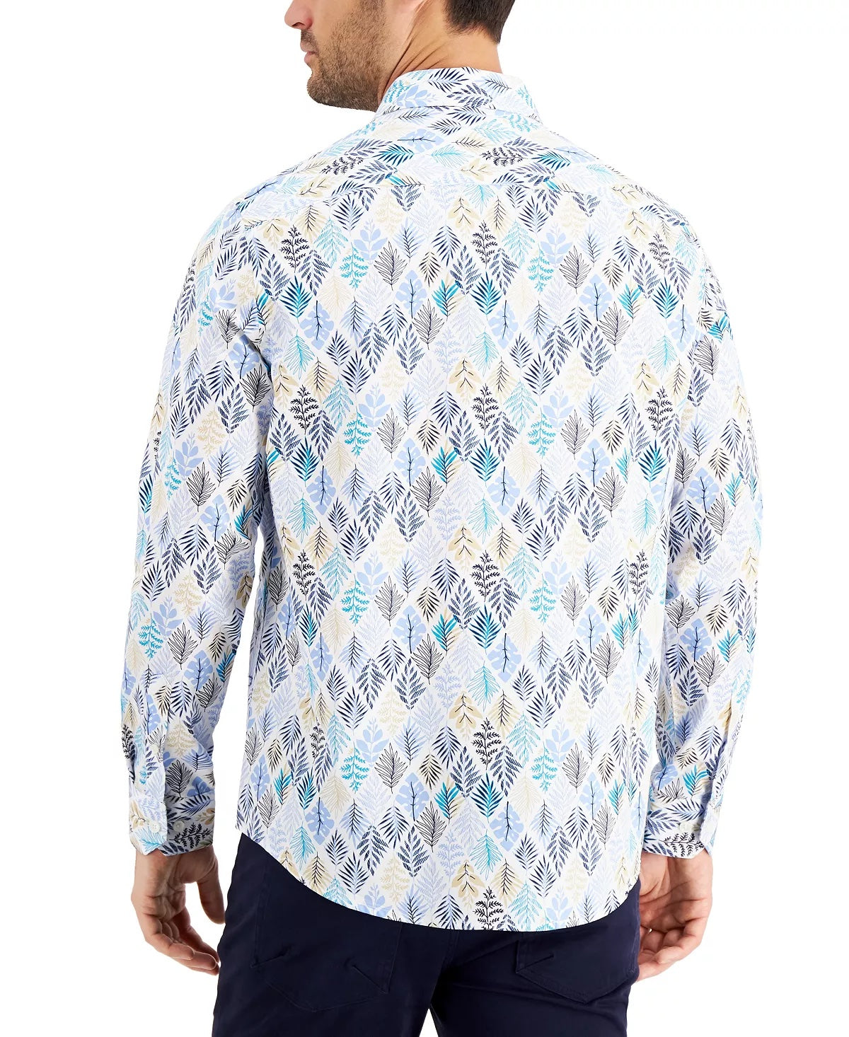 Tasso Elba Mens Dosso Leaf Printed Button Down Shirt Blue Combo 2XL