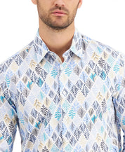 Tasso Elba Mens Dosso Leaf Printed Button Down Shirt Blue Combo 2XL