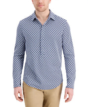 Tasso Elba Men's Long Sleeve Single Knit Shirt Navy Blue Combo Small