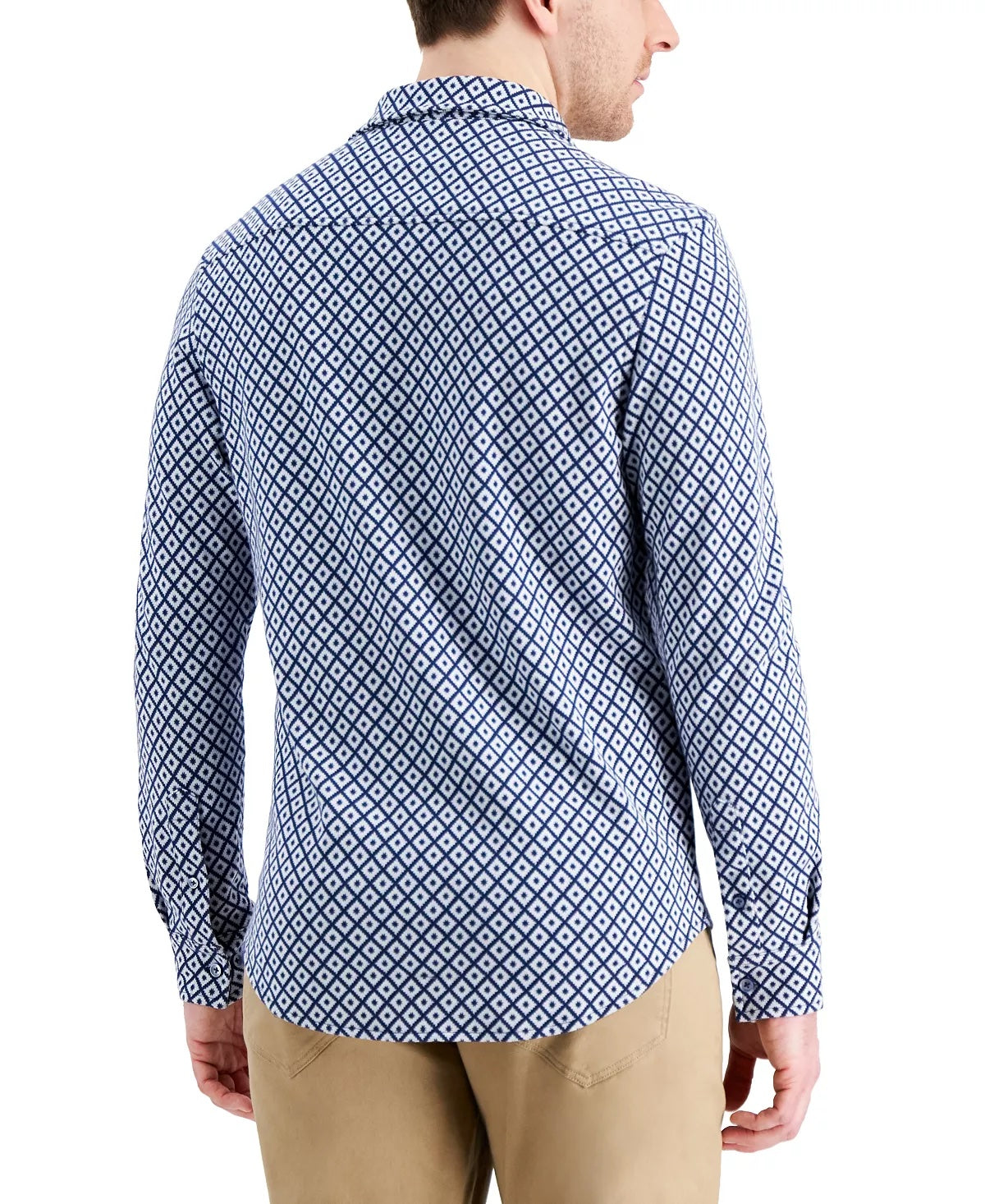 Tasso Elba Men's Long Sleeve Single Knit Shirt Navy Blue Combo Small
