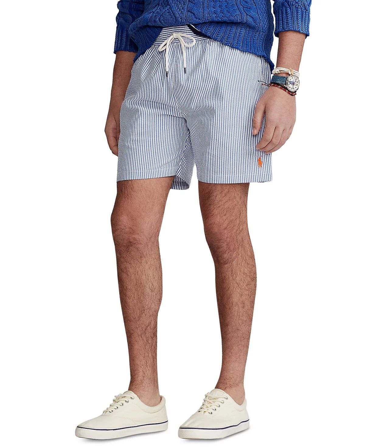 Polo Ralph Lauren Men's 5.75-Inch Seersucker Traveler Swim Trunks Large Blue
