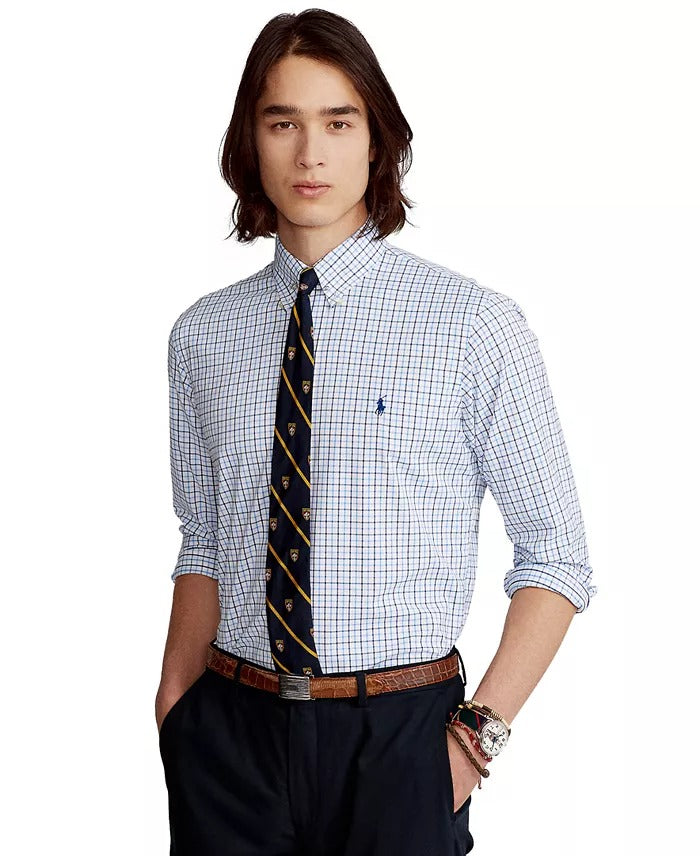 Polo Ralph Lauren Men's Big Tall Plaid Button Down Shirt White Sky Blue 2LT 2XLT