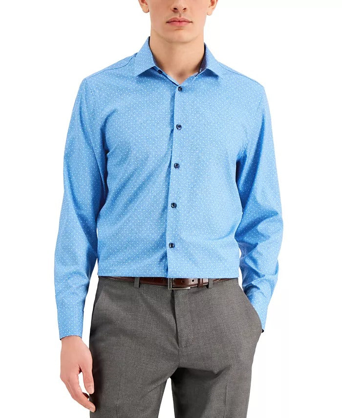 Construct Men's Slim fit Cooling Dotprint Dress Shirt Large Blue