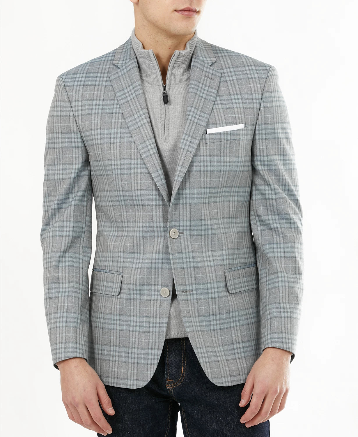 Bar III Men's Slim-Fit Plaid Blazer Grey Plaid 40S