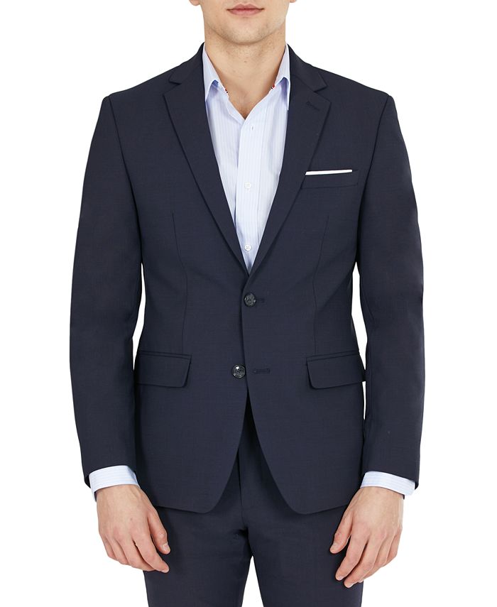 Bar Iii Mens Skinny fit Suit Jacket Blazer 38 S Navy Blue Solid Stretch Wool