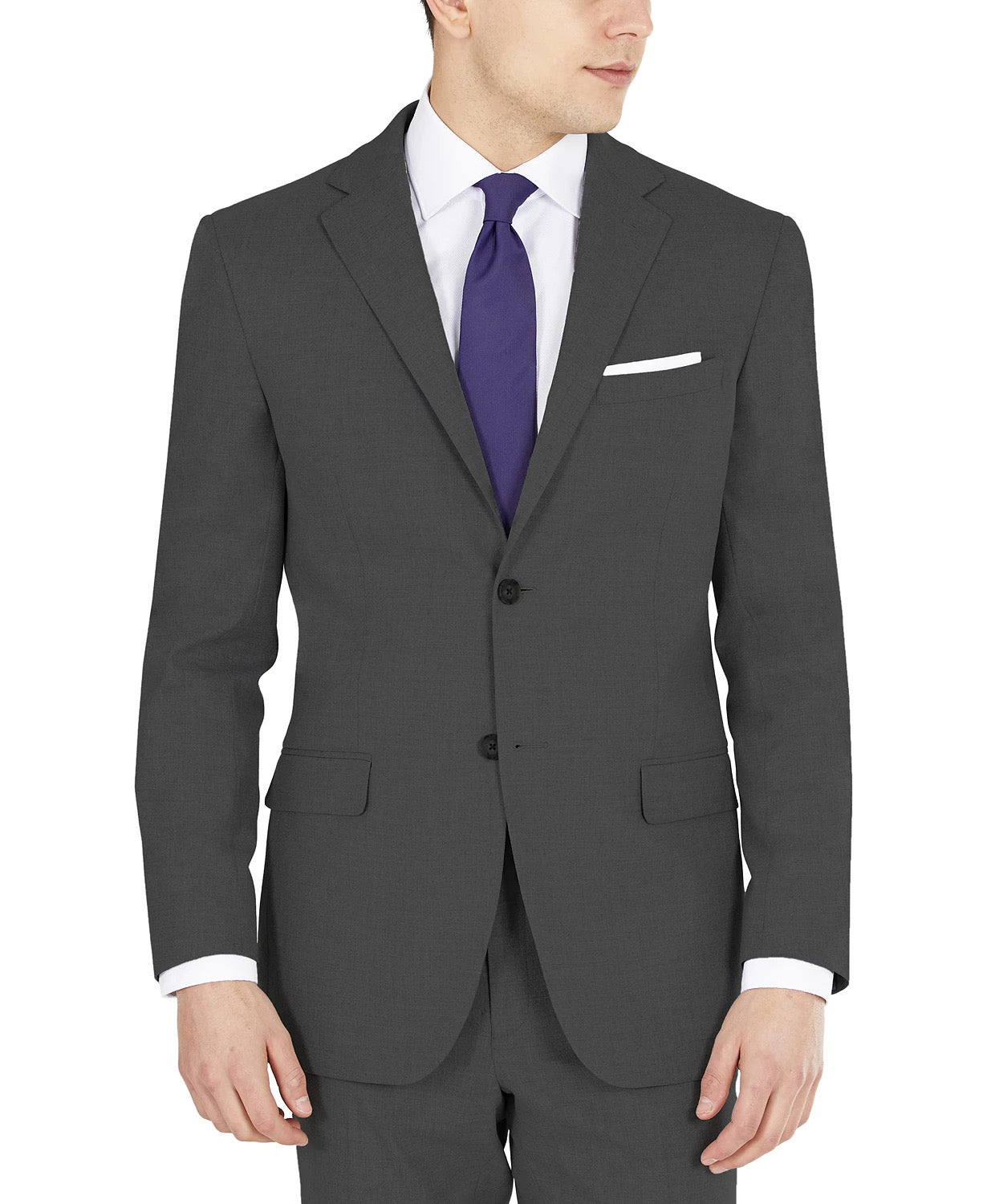 Dkny Mens Modern fit Suit Jacket Blazer 46 L Charcoal Grey Solid Stretch