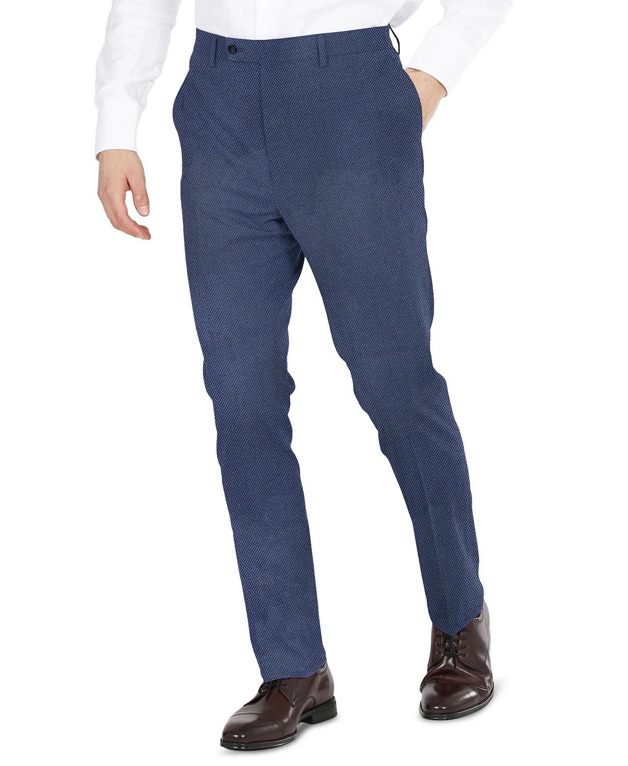 Dkny Mens Modern fit Dress Pants 32 / 30 Blue Solid Stretch